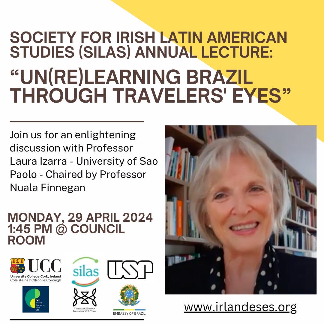 All welcome to join us in UCC for ⁦@IrishLAStudies⁩ Annual Lecture ⁦@UccSplas⁩ with Prof Laura Izarra ⁦⁦@uspfflch⁩ ⁦⁦@Ukilkelly⁩ ⁦@BrazilEmbassyIE⁩ ⁦@IrlSaoPaulo⁩ ⁦⁦@dfatirl⁩ ⁦⁦@UCC⁩ ⁦@UCCInt⁩ ⁦