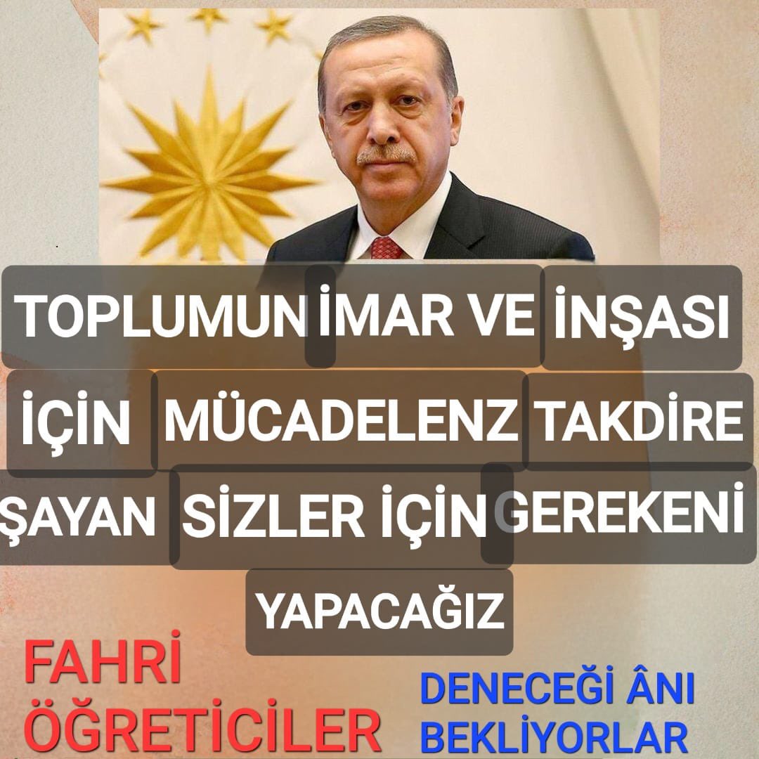 <a href="/yildizali19/">Ali YILDIZ</a> <a href="/DIBAliErbas/">Prof. Dr. Ali Erbaş</a> FAHRİ(geçici) KUR'AN KURSU ÖĞRETİCİLERİ

Hem Sınavlarda hem de Verilen Görevler de en iyisini yapmaya gayret ediyorlar.

Aynı GAYRETİ,

DEVLETİMİZDEN DE MÜJDELERİ İLE BEKLİYORLAR.
#FahriÖgreticilerMuştuBekler

<a href="/RTErdogan/">Recep Tayyip Erdoğan</a>
<a href="/dbdevletbahceli/">Devlet Bahçeli</a>
<a href="/mehmetsaityaz/">Mehmet Sait YAZ</a> 
<a href="/AvOzlemZengin/">Av. Özlem Zengin 🇹🇷</a>
<a href="/AyanNilhan/">Nilhan AYAN</a>