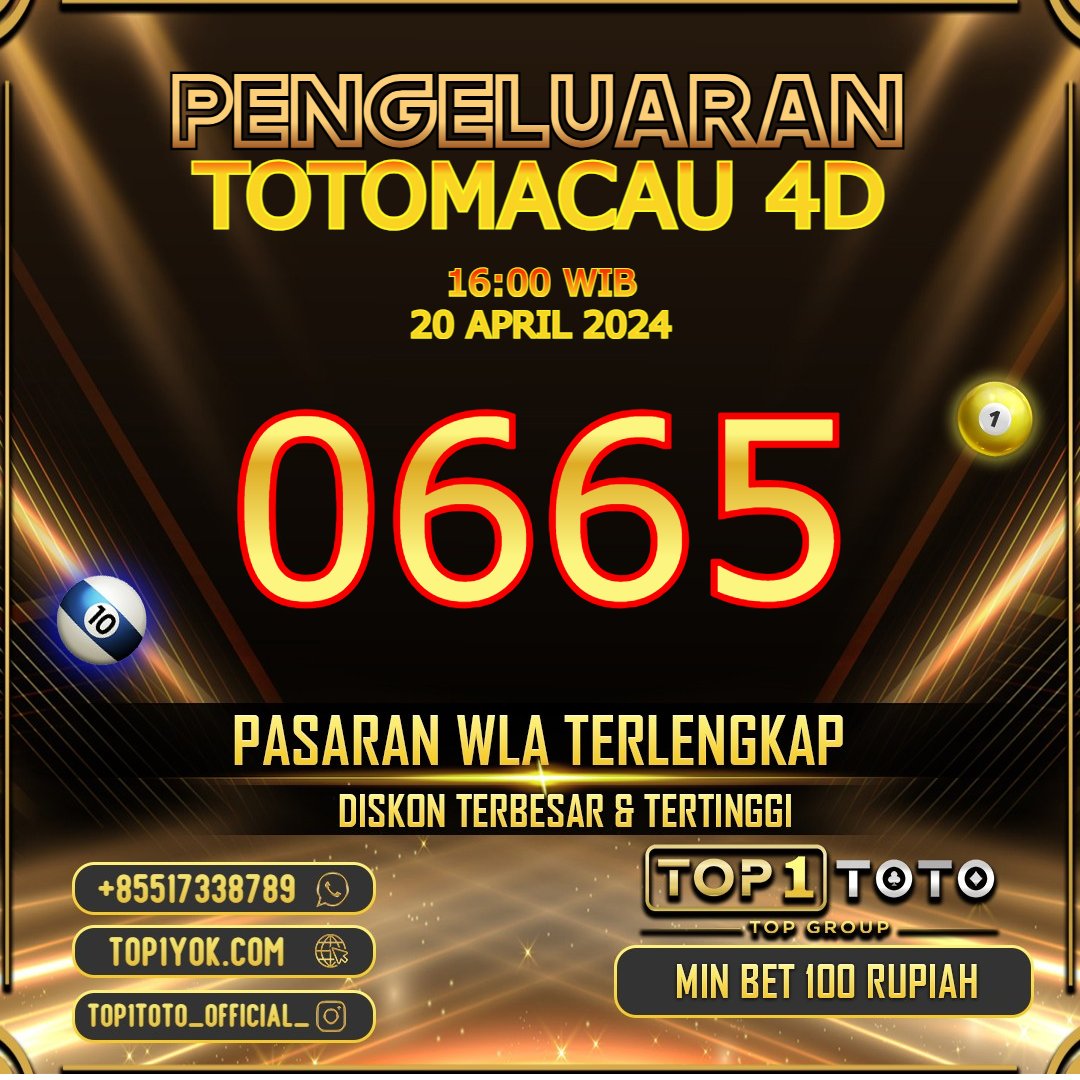 𝐏𝐄𝐍𝐆𝐄𝐋𝐔𝐀𝐑𝐀𝐍 TOTOMACAU 4D P2 HARI INI
SABTU, 20 APRIL 2024
WINNER : 0665