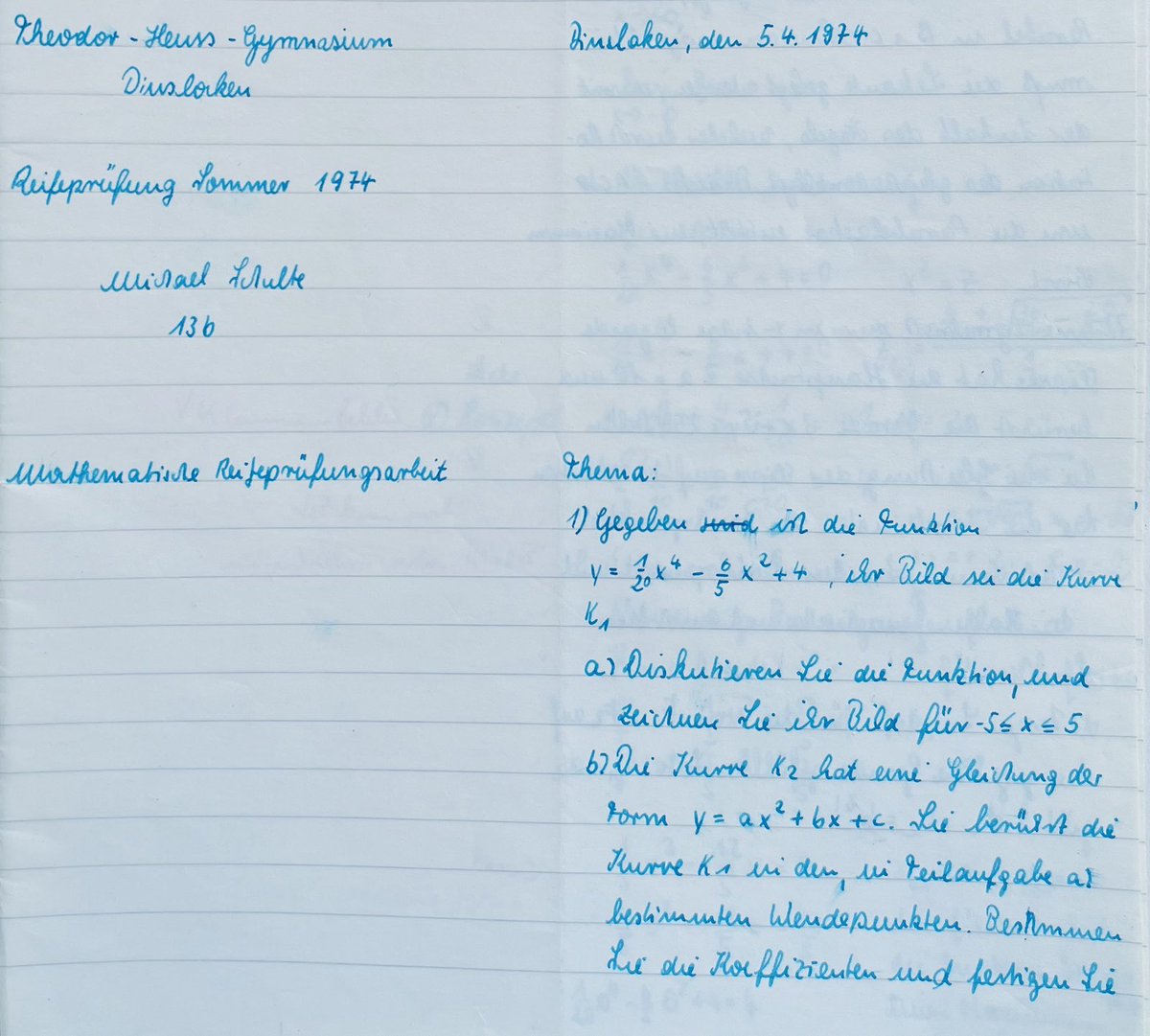 Abiturjubiläum gestern: Reifeprüfung am THG in Dinslaken 1974. Lange her, bewegte Zeiten damals. Und unsere Abifeier an dem Tag, an dem Jürgen Sparwasser ein wichtiges Tor geschossen hat.