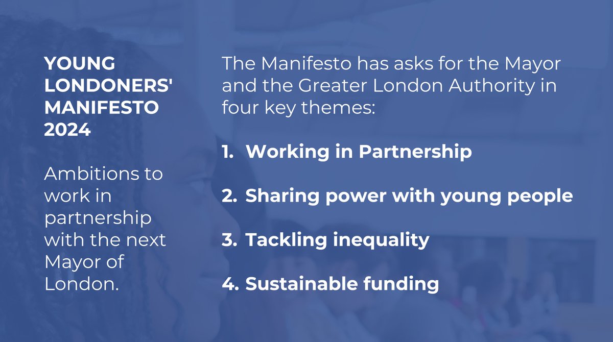 We need to work in partnership, share decision making power with young people, tackle all forms of inequality faced by young people, and provide sustainable funding for the organisations that work with them. #YoungLondonersManifesto2024 partnershipforyounglondon.org.uk/younglondoners…