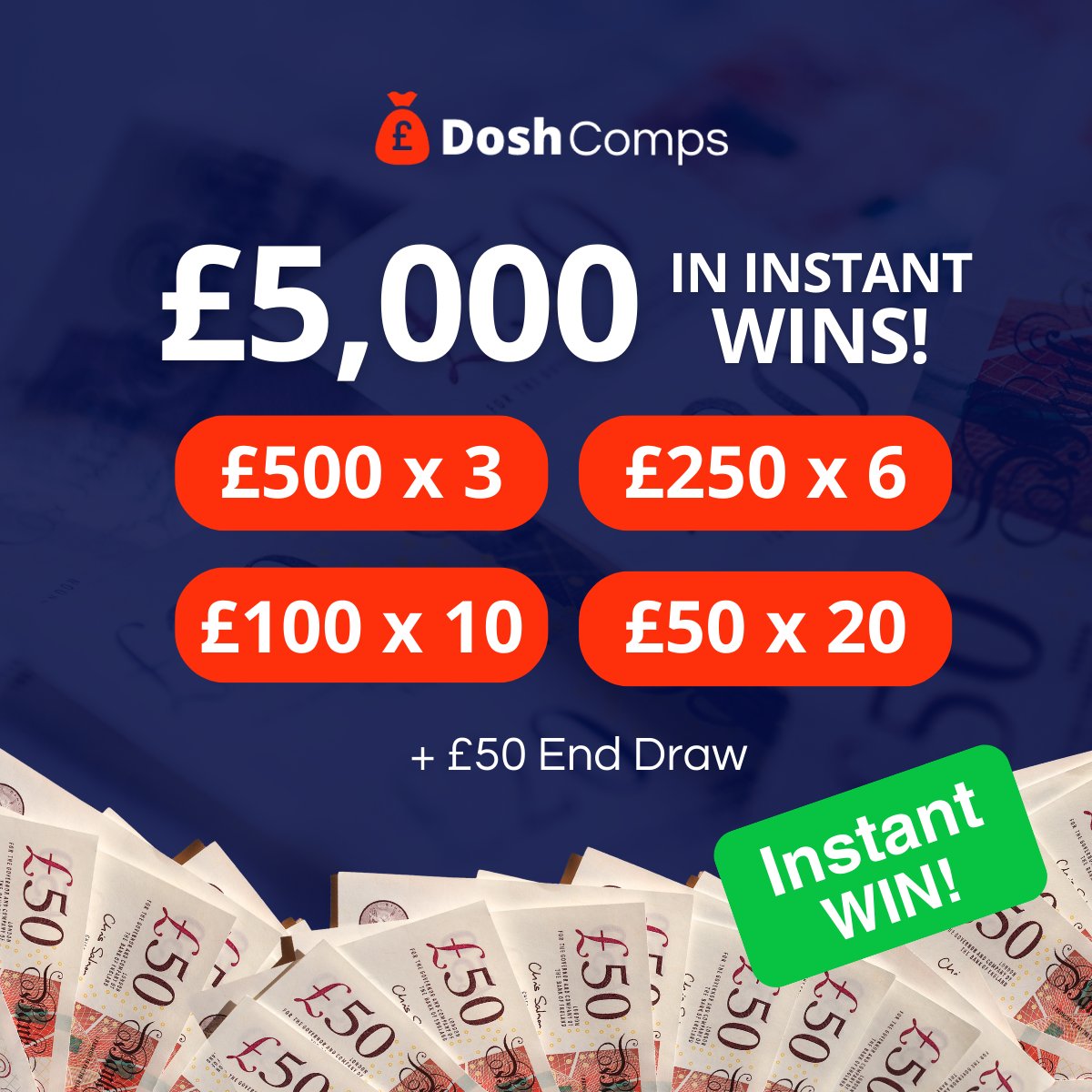 Loads of new competitions up on the website! 😀
£1,000s in Instant Wins so get in early. 👍
Tickets at 👉 doshcomps.co.uk
Good Luck everybody! 🍀
#prizes #prizesuk #prizedraw #prizewinner #prizegiveway #winners #competitionuk #prizesuk #win #doshcomps