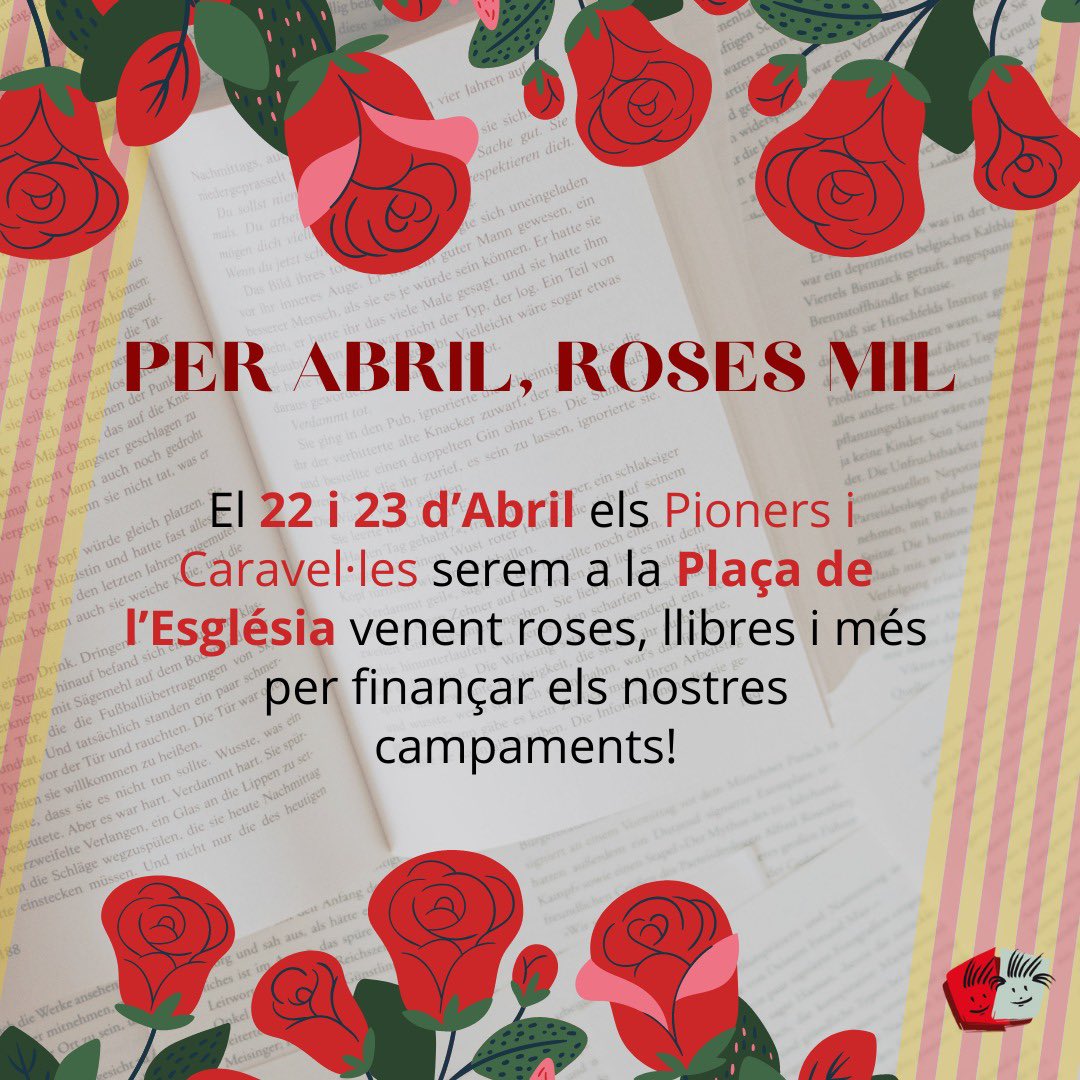 Celebra la diada de Sant Jordi amb nosaltres! 🐉

Els PiCs seran dilluns i dimarts venen roses, llibres i més a la Plaçq de l’església. 🌹 Els millors preus i ofertes, preparades amb molt de carinyo 🫂 i perfumades amb aigua de roses casolana. 🥀

T’esperem amb mola il·lusió! ❤️