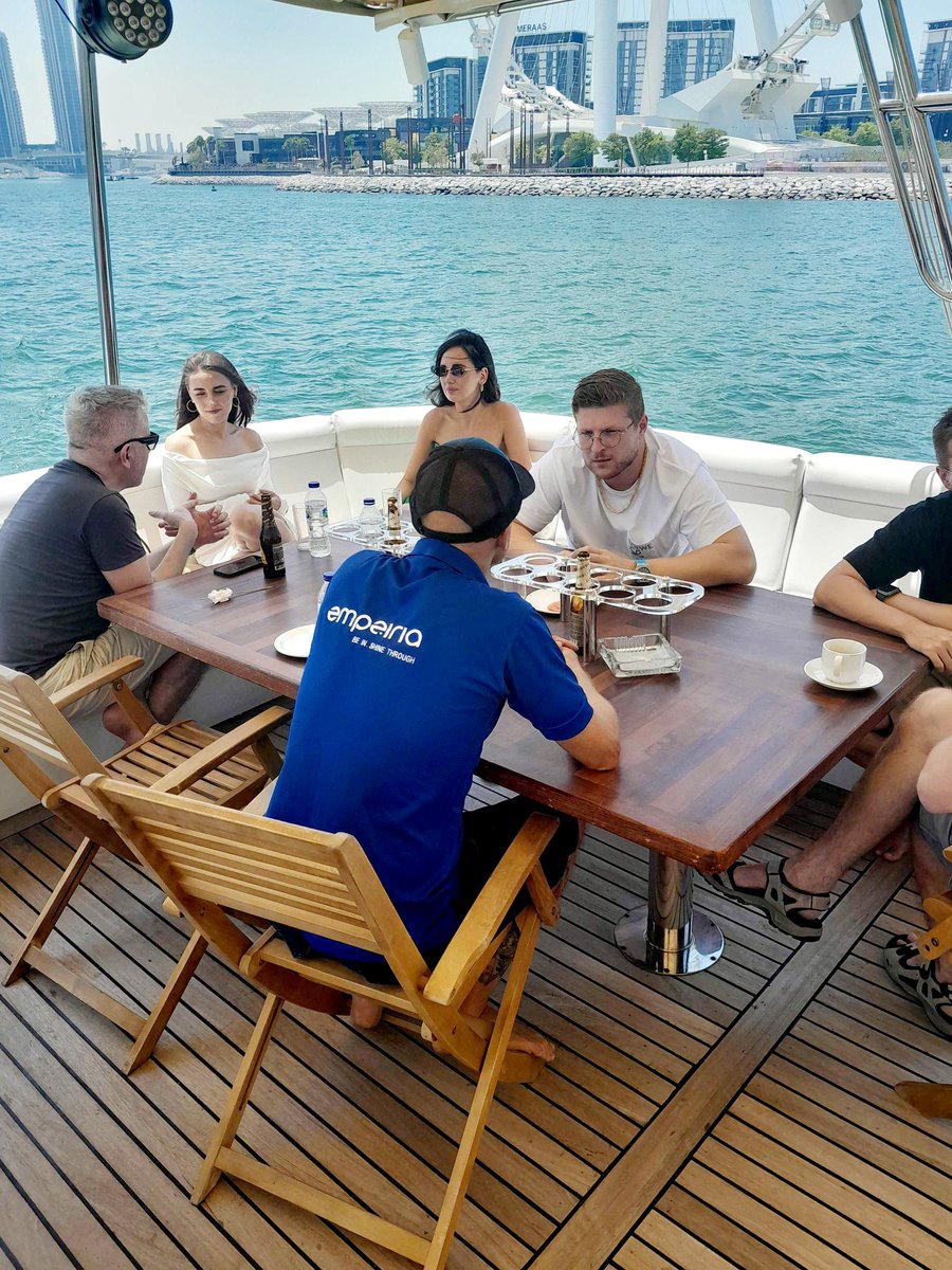 empe_io's tweet photo. It's not just #BitcoinHalving day, but also a glorious, sunny day here  in Dubai 🇦🇪 

The skyline's looking great from aboard Empe Testnet Launch Event yacht! 🌟 #testnetlauch #DubaiViews #sunandsea https://t.co/nQBfrIl78k