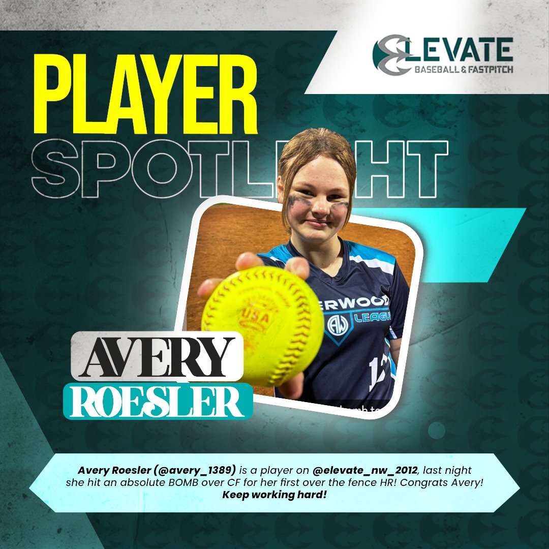 Avery Roesler is a player on Elevate NW 2012 and a few nights ago she hit an absolute BOMB over CF for her first over the fence HR! Congrats Avery! Keep working hard!