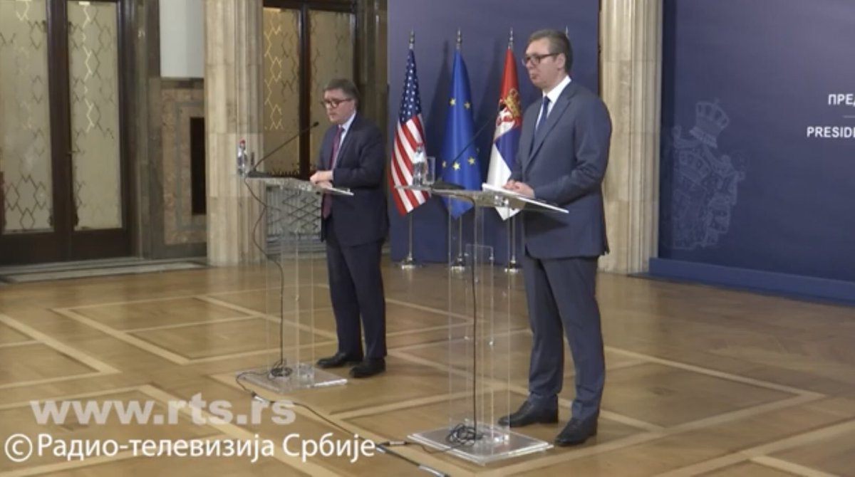 .@StateEUR at the press-conference with @avucic: “I was a young attorney working on investigations of war crimes. I was part of the first team of investigators that looked into depths of murders in Srebrenica. It was a crime that was documented in court to be genocide.”