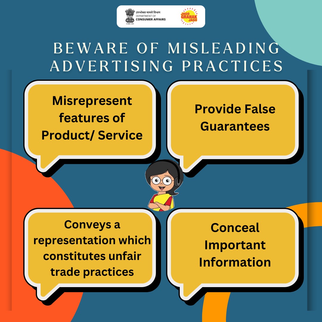 jagograhakjago's tweet photo. Beware of misleading ads! They provide false info, hide crucial details, and can deceive you into making uninformed decisions. If you spot one, call NCH at 1915 or WhatsApp at 8800001915. #MisleadingAds #ConsumerProtection #StayInformed #NCH1915 #WhatsApp8800001915 https://t.co/nE7m9dchZv