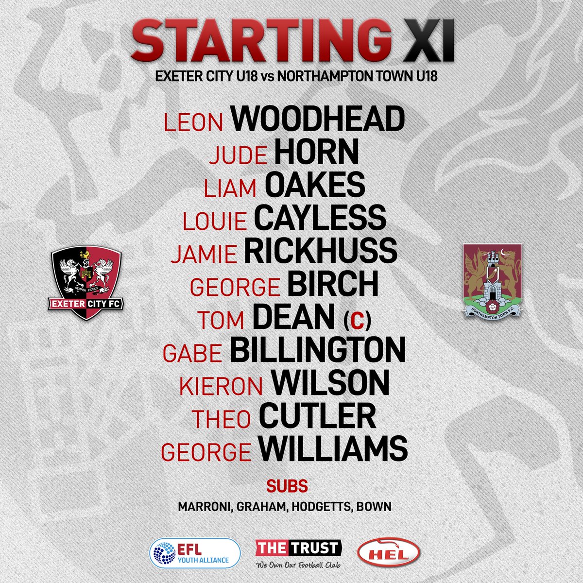 📝 TEAM NEWS 🆚 @NTFC_Academy Here is how we line up for today's 11am kick-off, with a return to action for @GabeBillington for the first time since suffering a significant injury back in August - go well Gabe! #ECFC #SemperFidelis