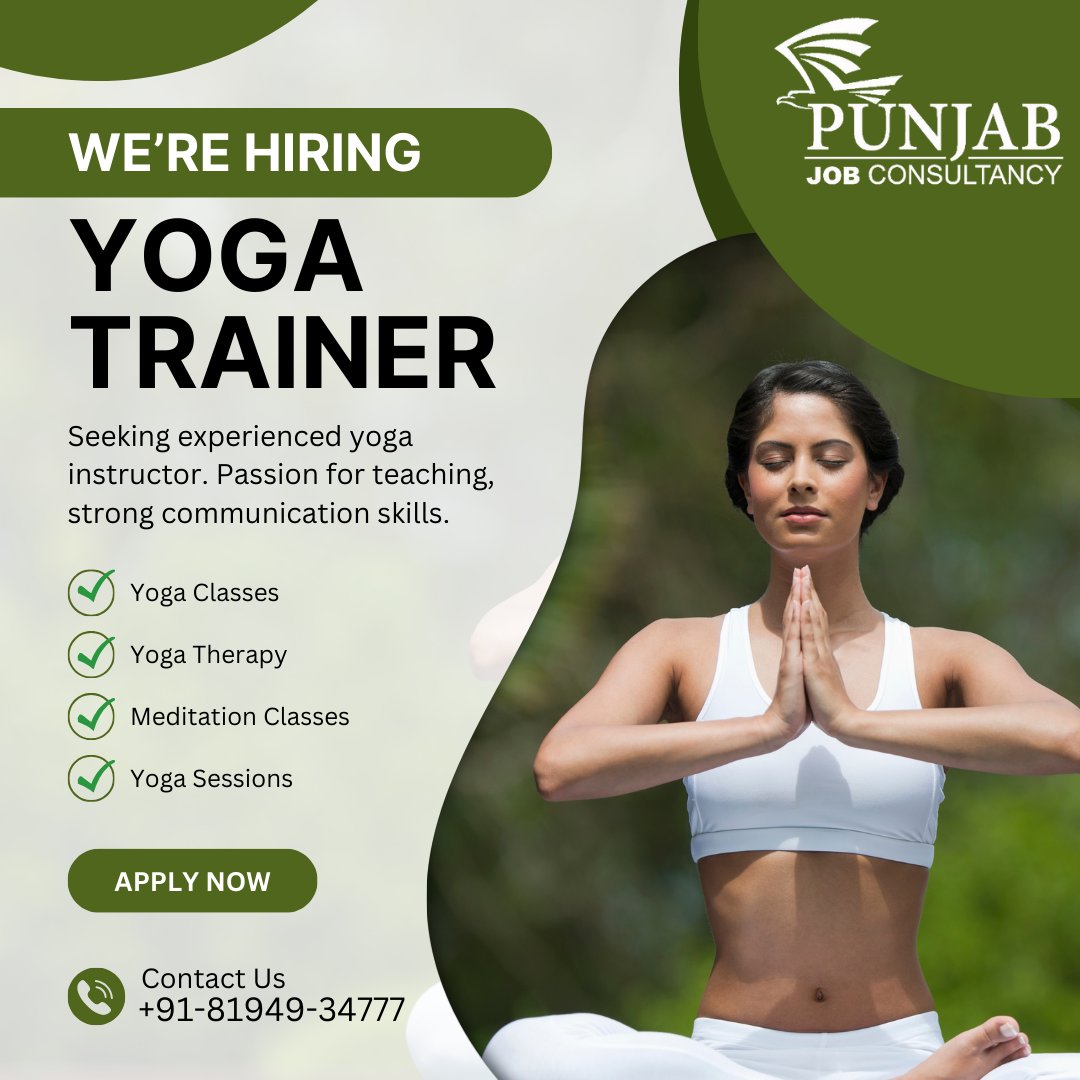 Flowing into Wellness: Seeking a Yoga Trainer in Hoshiarpur 
Location: Hoshiarpur#YogaInstructor #YogaClass #Wellness #YogaLife #YogaLove #HealthyLiving #YogaCommunity #YogaTeacher #YogaPractice #FitnessJourney #YogaInspiration #JobOpening #YogaJob #YogaCareer #YogaOpportunity