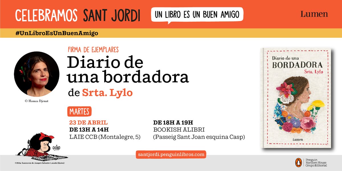 <a href="/_MariaHerreros_/">ϟMaria Herrerosϟ</a> <a href="/laiecccb/">Laie CCCB</a> <a href="/NormaEditorial/">Norma Editorial</a> <a href="/AroaMD/">Aroa Moreno Durán</a> <a href="/anajaren_art/">Ana Jarén</a> <a href="/LibreriaALIBRI/">ALIBRI LLIBRERIA</a> @IamMariaHesse <a href="/Fnac_CAT/">Fnac CAT</a> <a href="/casadellibro/">Casa del Libro</a> @LAIMPOSSIBLE_LL ✍️ <a href="/srtalylo/">Señorita Lylo</a> firma ejemplares de «Diario de una bordadora» ⬇️

⏰ 13-14h 👉 <a href="/laiecccb/">Laie CCCB</a>
⏰ 18-19h 👉 Bookish Alibri (<a href="/LibreriaALIBRI/">ALIBRI LLIBRERIA</a>)