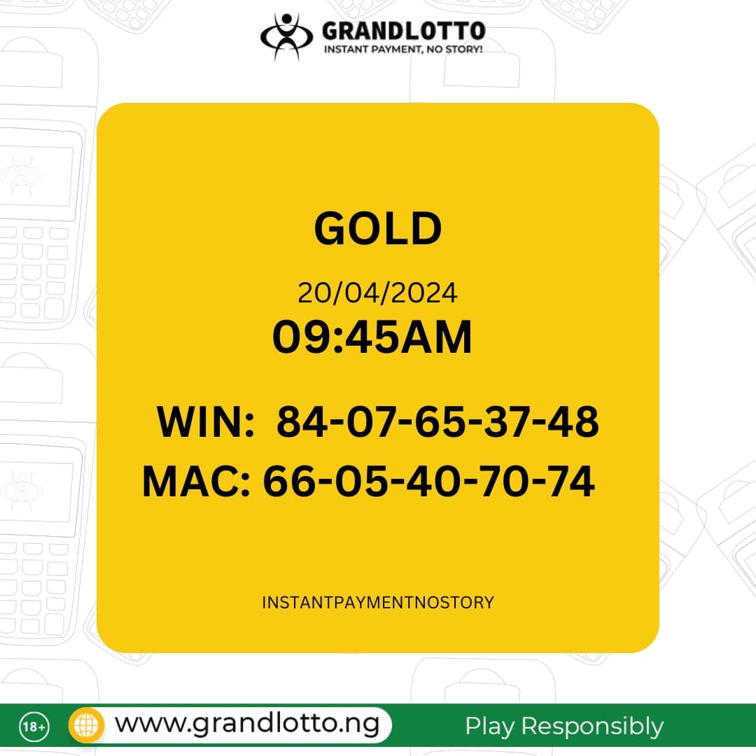 GOLD RESULT

grandlotto.ng

#Instantpayment #nostory #Grandlotto #lotto #Lottonigeria #indoorgames #playandwin #playanywhere #winningsanywhere #cashout #chooseyellowterminal