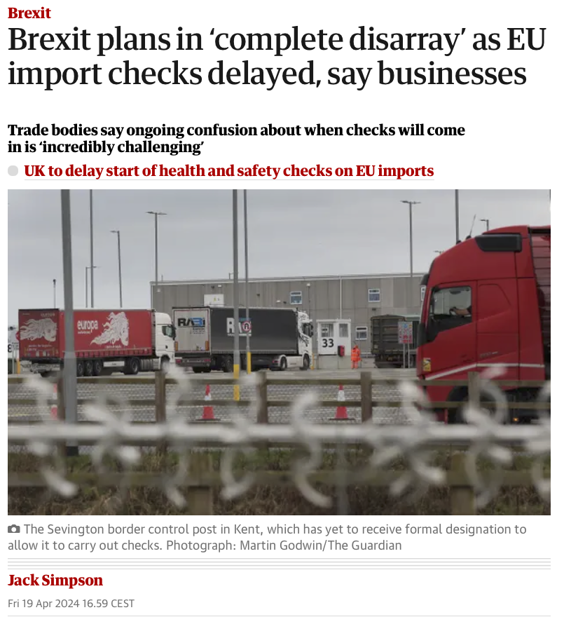 Just a reminder the EU introduced the Brexit checks the day after the UK left while Britain is still terrified of the consequences of doing so.