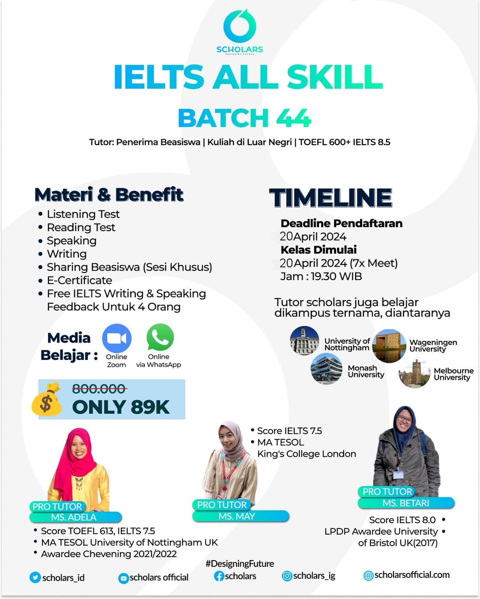 MoonJNae's tweet photo. Belajar semua skill IELTS (Listening, Reading, Speaking n Writing) dengan metode seru dan dapat feedback dari tutor pro pengalaman🤩
#LPDP #BUMN #CPNS #IELTS #Scholarship #bahasainggris #IISMA #AAS #lesielts #kursusielts #beasiswa #studyabroad #testielts #kursus #les #bimbingan https://t.co/QxOjRPVByq