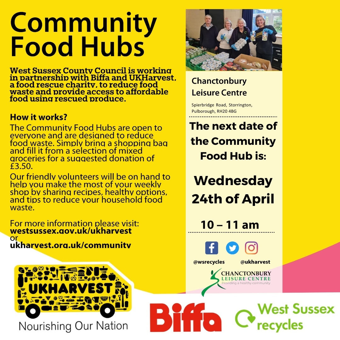 The next Community Food Hub at @CLeisureCentre is on Wednesday 24th April between 10 and 11am 🍏🎄 Find out more on the @UKHarvest Website: orlo.uk/c9LhR