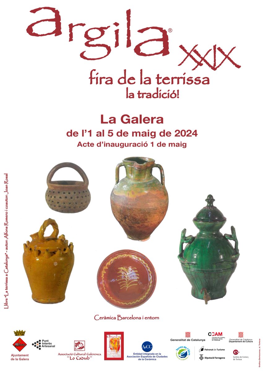 😍 Us agrada l’artesania de la ceràmica o la terrissa? #LaGalera ja ho té tot a punt per a una nova edició d’#Argila, la Fira de la Terrissa, amb terrissers i ceramistes d’arreu de Catalunya, Espanya, Portugal, Marroc, Hongria i França! 👉🏼 tuit.cat/5f44V #TerresdelEbre