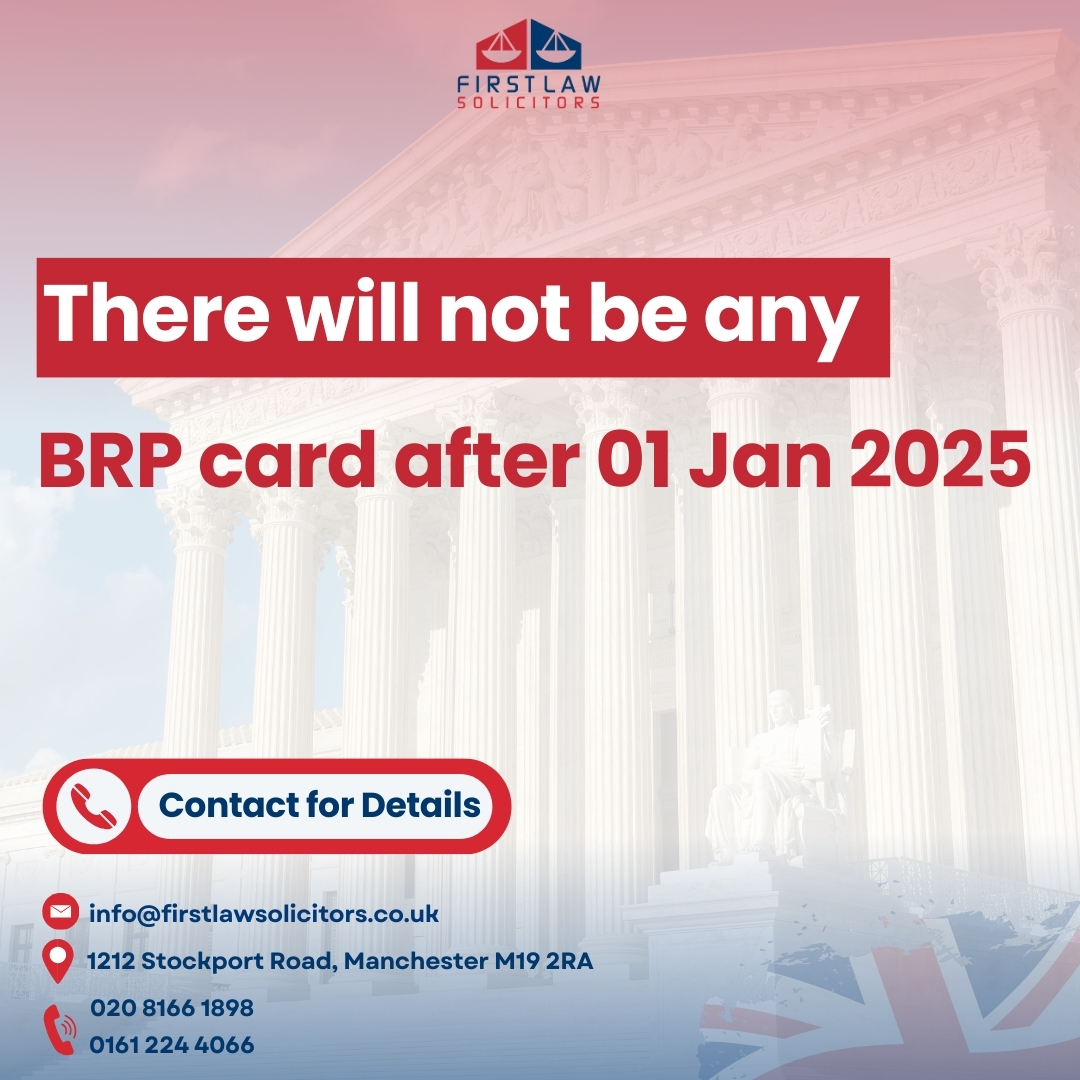 Immigration Update!

Starting January 1st, 2025, the Biometric Residence Permit (BRP) will no longer be required! 

Contact for Details
0161 224 4066
020 8166 1898

#UKImmigration  #BRPCard  #ImmigrationNews #ImmigrationSolicitorsUK #UKeVisa  #eVisa  #NoMoreBRP #ImmigrationUpdate