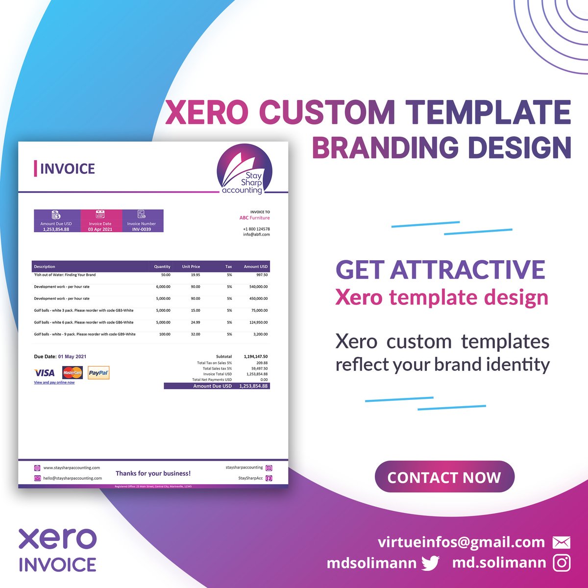 Xero Invoice Custom Template Branding Design
#Xero #Xeroinvoice #Xeroadvisor #XeroCustomDocx #Xerocon #XeroExpert #XeroBookkeeper #XeroSoftware #XeroRoadshow #Bookkeeper #Accountants #BizTips #SmallBizTips #Business #SmallBiz #SmallBusiness #Biz #BusinessOwner #SmallBusinessOwner