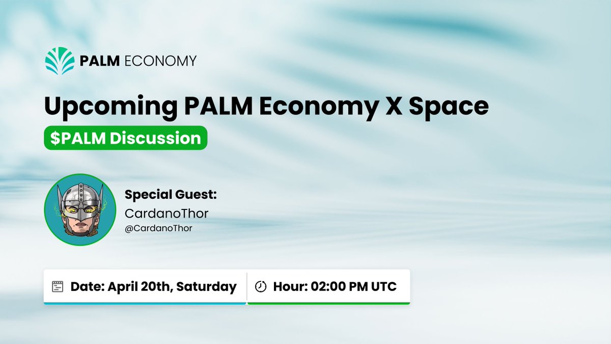 Join us with Cardano Thor and the $PALM Economy Team as we discuss commodities, tokenisation and RWA’s 🎙️ You don't wanna miss this! Set your reminder for Space 👇