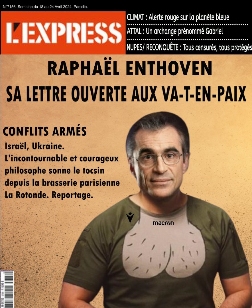 Soulagement. Mon buraliste m'a gardé un exemplaire du dernier numéro de L'Express. Un vrai régal de lire la lettre ouverte du plus grand philosophe français du 21ème siècle.🥰
Les pro Poutine du Hamas en pls🤣