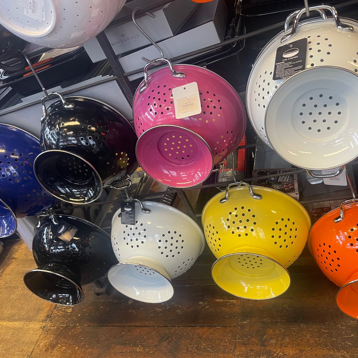 Enamel colanders are firm favourites for everyone with a vintage kitchen. Whatever your colour scheme, there is sure to be a colour to suit. #trevormottram #tunbridgewells #kent #thepantiles #homeofcooking