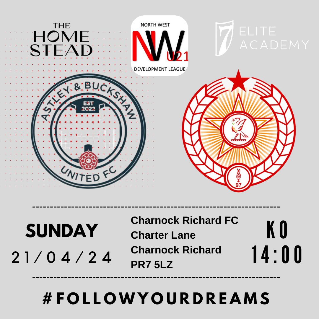 ⚽️ NEXT UP ⚽️ This Sunday 21st April we travel to Charnock Richard FC to play Astley Buckshaw in the @northwestu21 premier league. 2pm KO PR7 5LZ Please all get down and roar on your young @AFCLiverpool reserve lads.