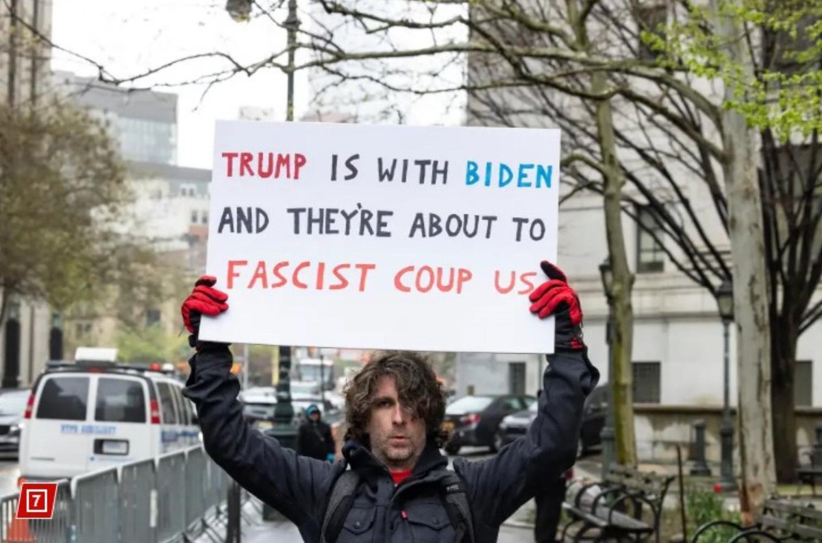 Max Azzarello outside of the Trump trial this week before he lit himself on fire.He was neither supporting Trump or Biden .