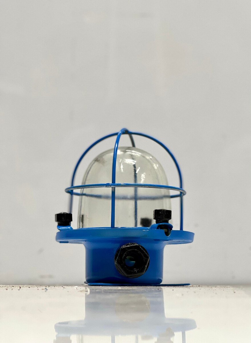 Excited to share the latest addition to my #etsy shop: Blue Coating Retro Late Century Style Cargo Ship Antique Bulkhead Light etsy.me/4aJJ60E #silver #bedroom #scandinavian #glass #yes #clear #downrod #vintagelight #walllight