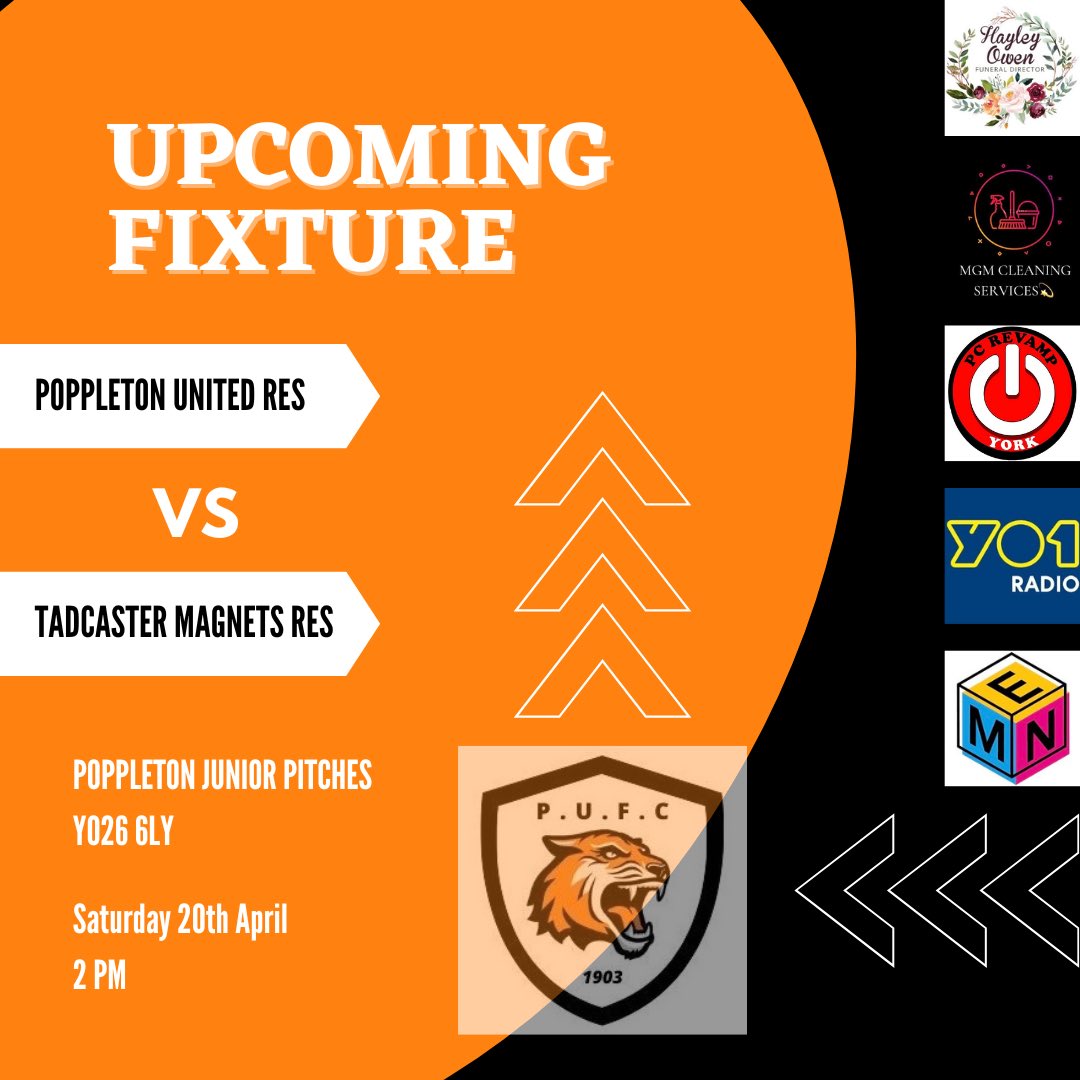 MATCHDAY! 

Games for both teams today at home.

Our firsts host <a href="/tockwithafc/">Tockwith AFC</a>.

Our reserves face <a href="/TadMagFc/">Tadcaster Magnets</a>.

Get down to support the lads if you can!

🟠⚫️