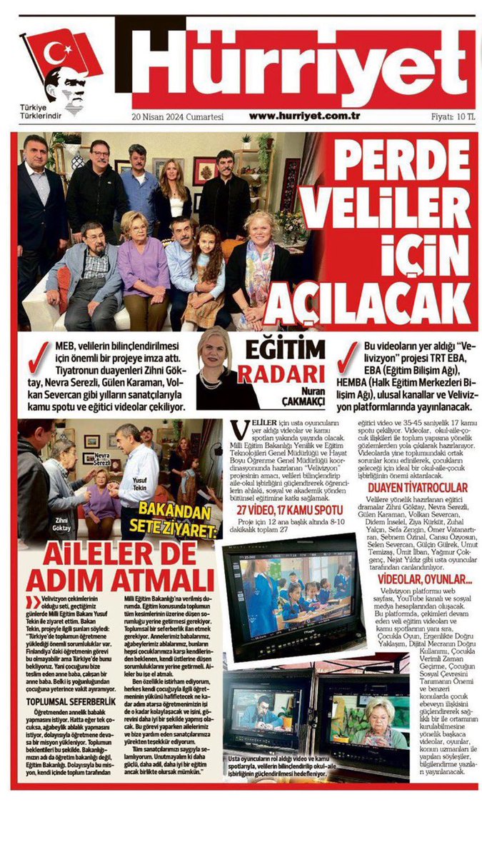 ziyakurkut's tweet photo. Velivizyon Projemizle Perde Veliler İçin Açılacak…Velilerimizin çocuklarımızın eğitim hayatına pozitif anlamda aktif katılımını hedefleyen çalışmamızın Hürriyet Gazetesindeki haberi.. @Yusuf__Tekin @omurfatih @ziyakurkut @sefazenginsefa @zuhalyalcin @vsevercan @BoraSevercan https://t.co/G6eDuanziL