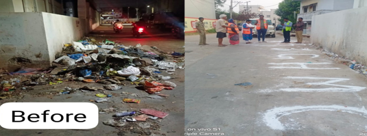 CommissionrGHMC's tweet photo. Our Strive to eliminate GVP's makes much difference on the streets of LB NAGAR. 
Let's rewrite the script of our streets with cleanliness as the leading role. 
let's commit to responsible waste disposal and maintain the beauty of our city. 
#CleanHyderabad #BasthiActionPlan 
@TSMAUDOnline @cdmatelangana