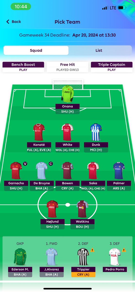 horlaros's tweet photo. Good morning @SenderLabs 
 it's a Saturday #FPL deadline at the slightly later time of 13:30 BST ⏰ Make sure not to miss it!
@well3official #well $WELL
What do you think about this my FPL Team?
$TRIP #PIXELPIX https://t.co/RRr9moetaa