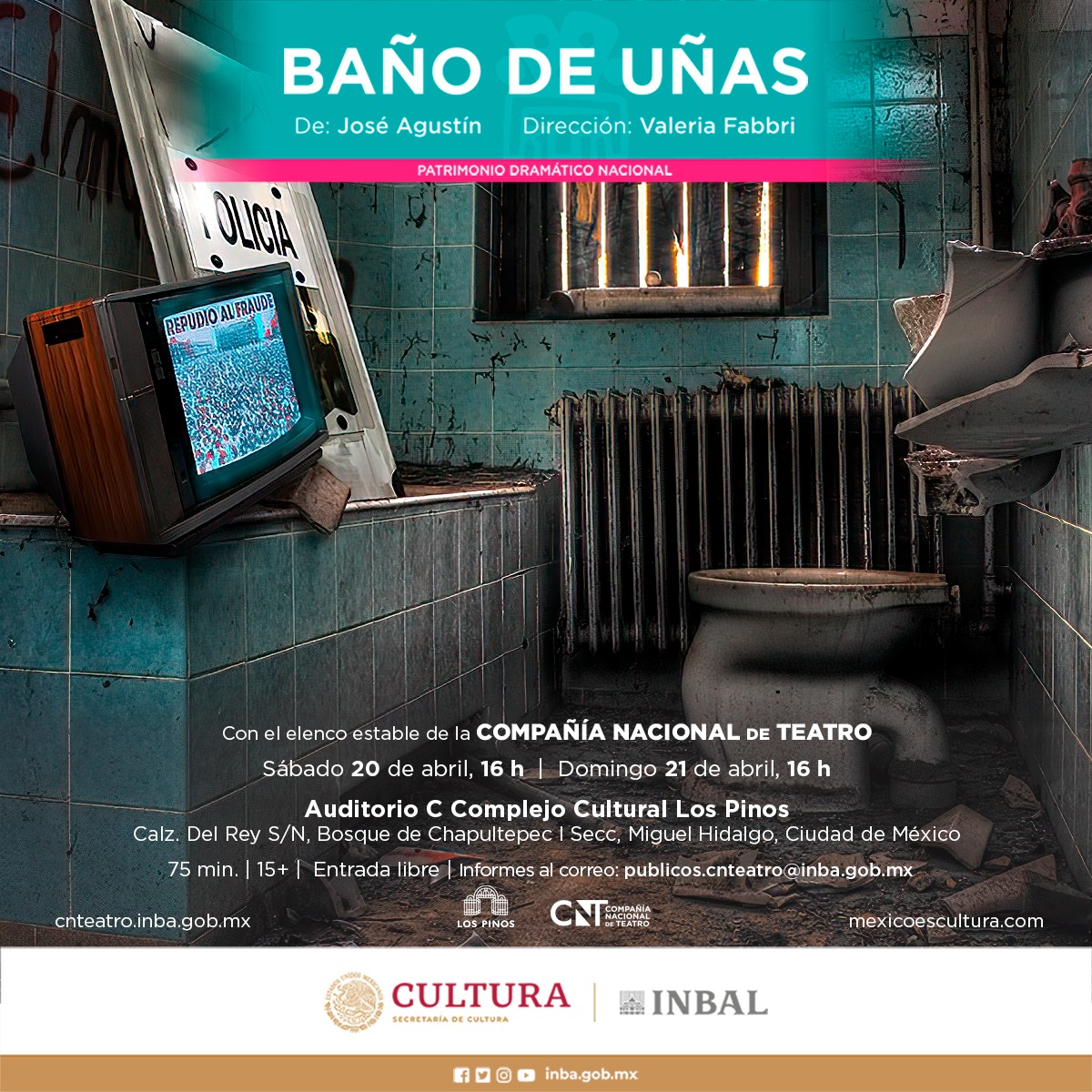 La @CNTeatromx del #INBAL, como parte de las actividades a realizarse en el marco del Tributo a José Agustín, “Inventando que sueño”, en el @CC_LosPinos, llevará a cabo los días 20 y 21 de abril de 2024 el estreno de una obra inédita del reconocido escritor: Baño de uñas. 💅