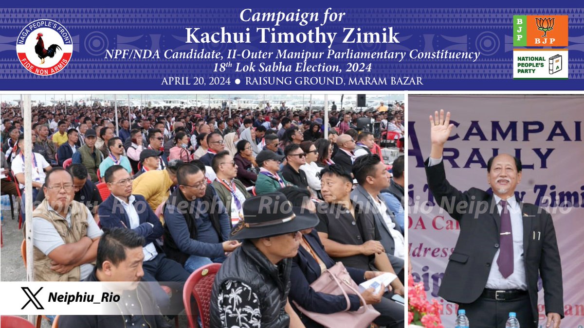 Campaigned for Mr. Kachui Timothy Zimik, the NPF/NDA candidate from II-Outer Manipur Parliamentary Constituency at Maram. I appeal to the constituents to support his candidature by voting for him. I extend my best wishes to him and wish him success. #LokSabhaElections2024