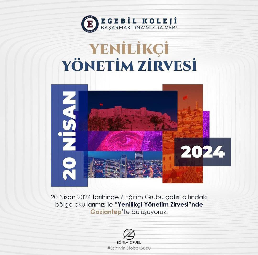 Eğitimin karar vericileri ile 20 Nisan Cumartesi günü Gaziantep'te 'Yenilikçi Yönetim Zirvesinde' buluşuyoruz!

#egebil #eğitim #özelokul #kolej #YYZ #YenilikçiYönetimZirvesi