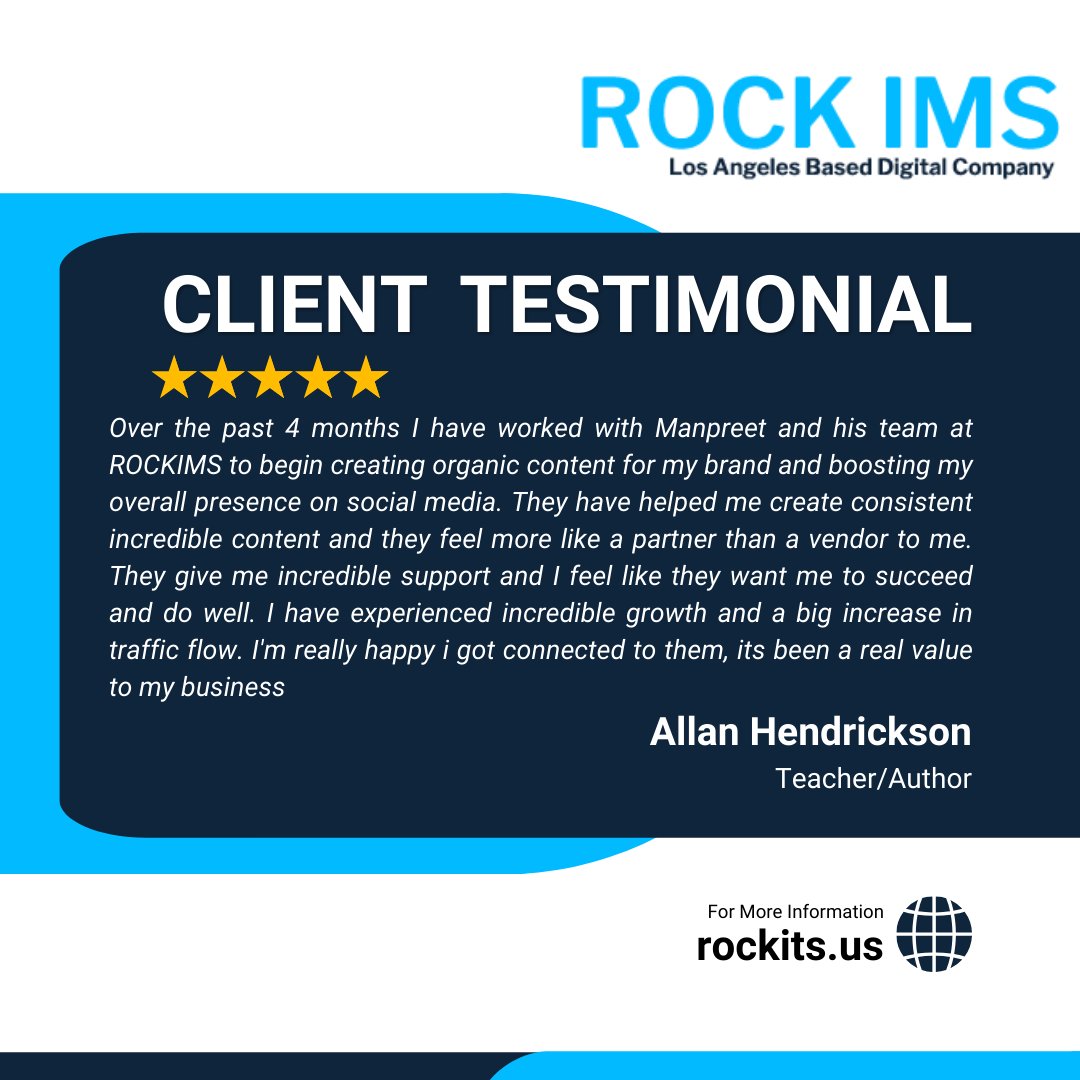 'Grateful for your kind words! 🙏 Your feedback fuels our passion for excellence.'

#rockims #rockits #clientreview #testimonial #happyclient #websiteservices #digitalmarketing