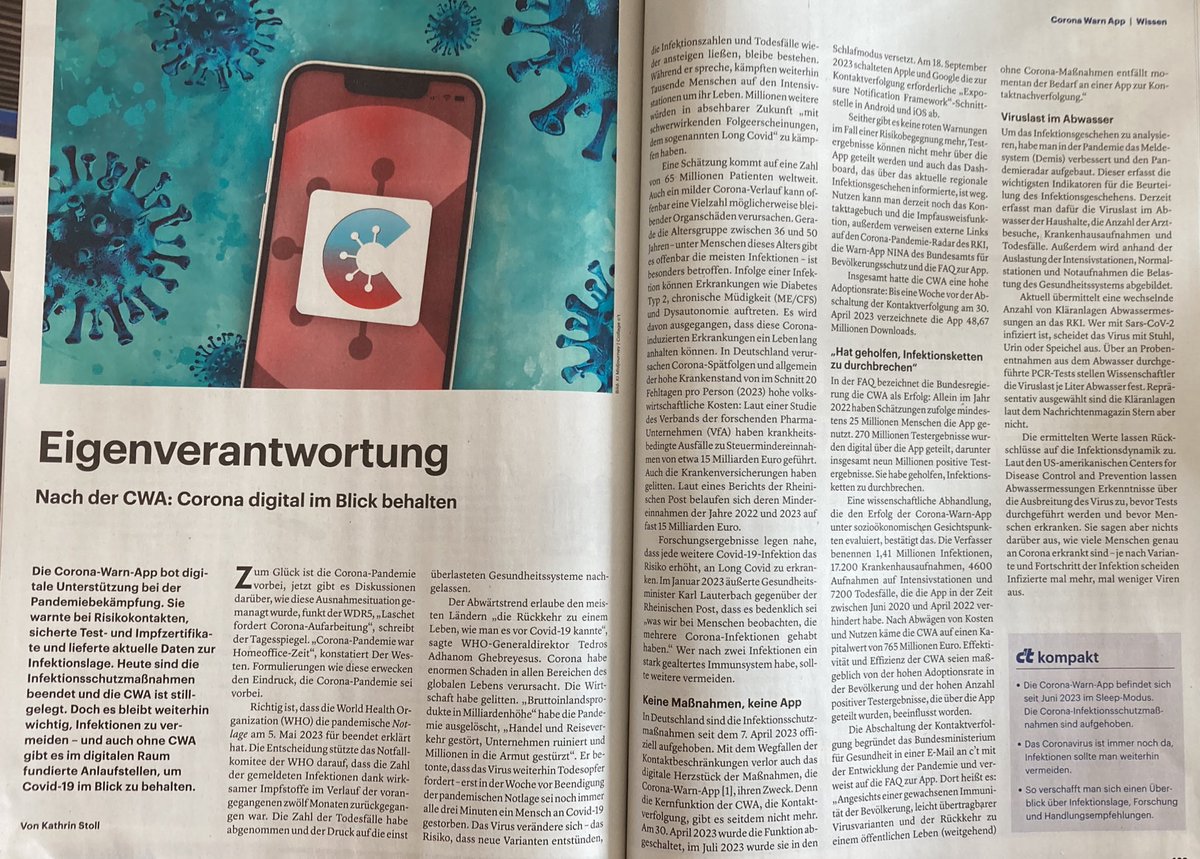 Danke @ctmagazin - Toller Artikel in Ausgabe 9/2024 zur Corona-Warn-App Der - errechnete- Nutzen der CWA: 1,41 Mio Infektionen & 7200 Todesfälle verhindert - gesamt 765 Mio Kapitalwert Hier bietet das IT & Techmagazin fundiertere Information zu Themen wie Abwasseranalyse,