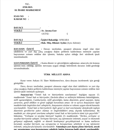 LegalCounsel_TR's tweet photo. 📢 ANKARA İDARE MAHKEMESİ, DENETİMLİ SERBESTLİK TEDBİRLERİ ALTINDA TAHLİYE OLAN DAVACININ PASAPORT TAHDİDİNİN KALDIRILMASINA KARAR VERDİ ‼️

📌Denetimli serbestlik tedbirleri altında tahliye olan davacı hakkında tesis edilen pasaport almasına engel olan idari tahditlerin ve yurt dışı çıkış yasağına ilişkin şerhlerin kaldırılması istemiyle Nüfus ve Vatandaşlık İşleri Genel Müdürlüğü’ne yapılan başvuru, zımnen reddedildi.

📌Her ne kadar davacı, denetimli serbestlik tedbirleri altında tahliye olsa da Ankara 10. İdare Mahkemesi, davacı hakkında yürütülen ceza yargılamasında verilmiş bir yurt dışı çıkış yasağının bulunmadığını ve davacının memleketten ayrılmasının genel güvenlik açısından mahzurlu bulunduğunun Bakanlıkça tespitine ilişkin hukuken kabul edilebilir nitelikte somut, bilgi ve belgenin dosyaya sunulmadığını belirterek hukuka aykırı işlemi iptal etmiştir.

@sseymoscum