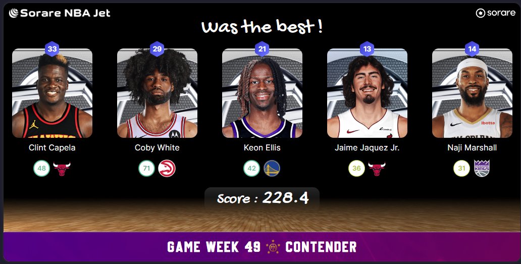 5majeursorare's tweet photo. On retrouve les lineups parfaites pour cette #GameWeek49 sur @SorareNBA
Powered by @SorareNbaJet https://t.co/x8S1Idp5kn