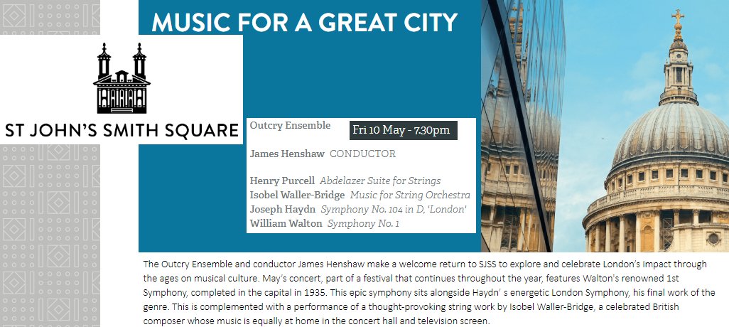 MozartCircleCN's tweet photo. #NewConcertMc
10 May 2024 @StJohnsSmithSq
#JamesHenshaw &amp; #OutcryEnsemble present:
#Haydn
Symphony No. 104 in D, 'London'! 
#Londoners #concert #music #event 
@HaydnSocGB  @HaydnGuild @HaydnSocietyNA 
@EventsClassical @aquilanebula @DavidJWhetstone
https://t.co/qWKL8ajWWQ https://t.co/txOxfIQBTA