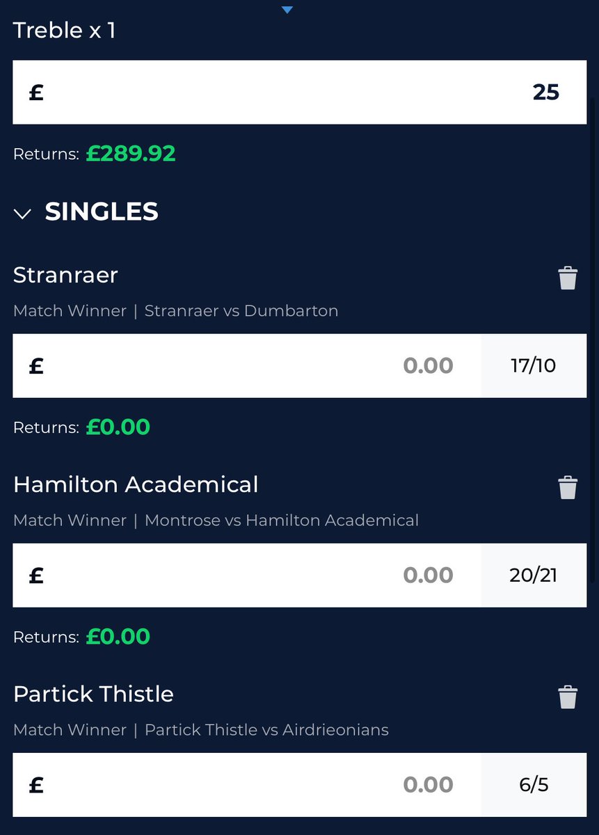 After a cracking 10/1 treble up last week we will go with a similar one this week for the @McBookie £25 charity treble. Stranraer,Thistle & Hamilton Accies. The Super Single is Hamilton Accies at 17/20. All proceeds to @FundingNeuro good luck if you are following. ⚽️