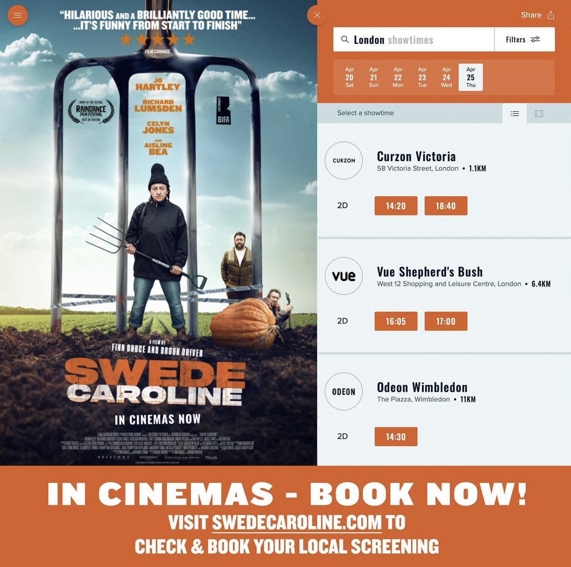 SWEDE CAROLINE! Out IN cinemas NOW! GO SEE it, tell all ya mates! CARO needs your LOVE! It’s a spring beauty… 🥕😜💥 ⭐️⭐️⭐️⭐️ swedecaroline.com