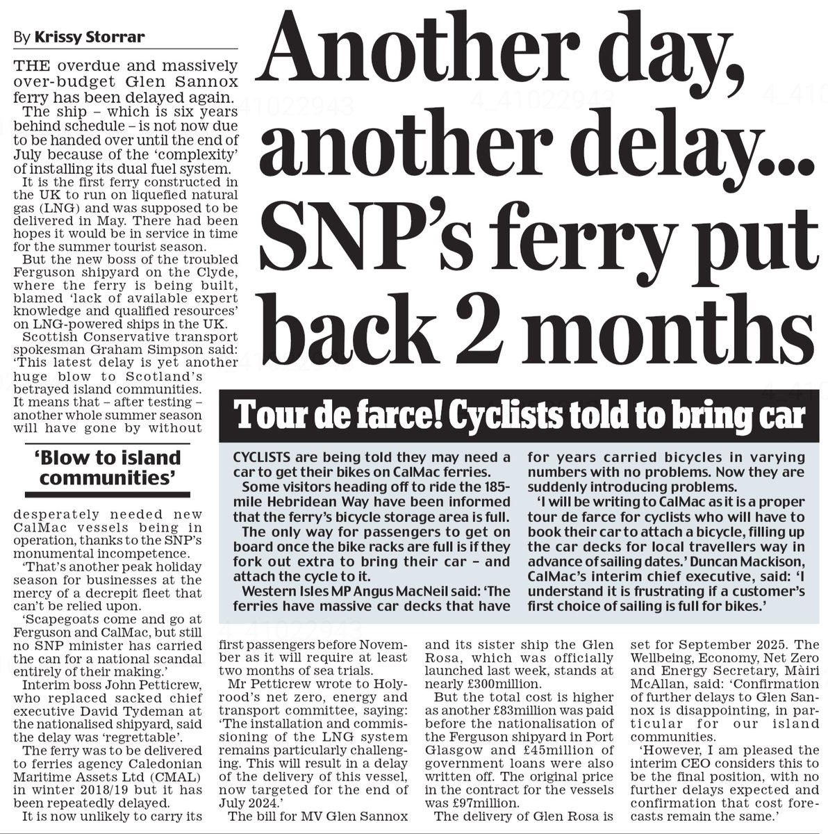 Guess what? Yes, the Glen Sannox is delayed again. 🤬 You won't be surprised to know that nobody in the SNP has been held accountable for it.