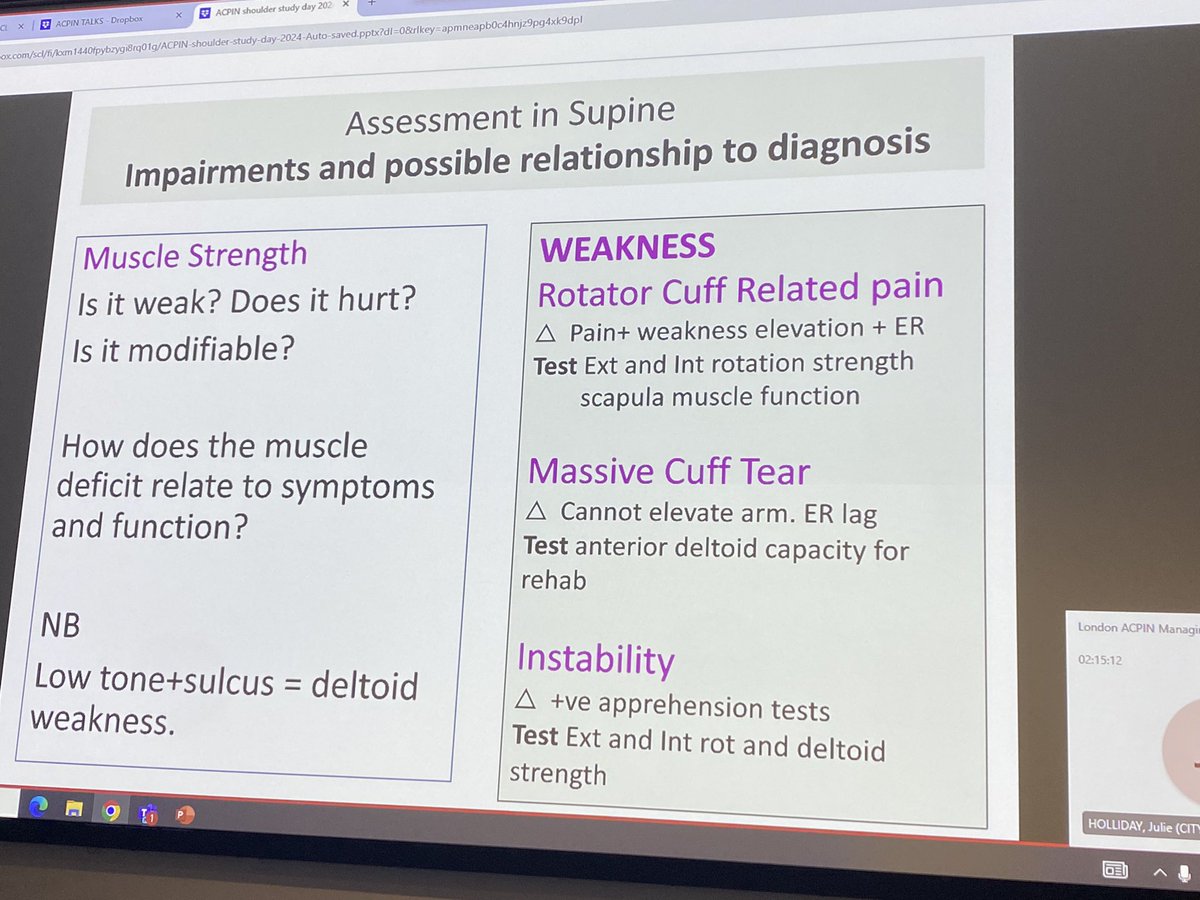 Assessment in supine - great demo reminding us re biomechanics , eccentric , cuff differentials #neuroshoulder #LondonACPIN