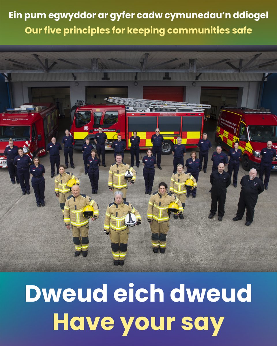 Our consultation on how we will continue to prevent and respond to fires and other emergencies in North Wales is open We want to know what YOU think about our five principles for keeping communities safe Find out how you can take part 👉ow.ly/hSOv50Ragcg Closes 16 June 2024