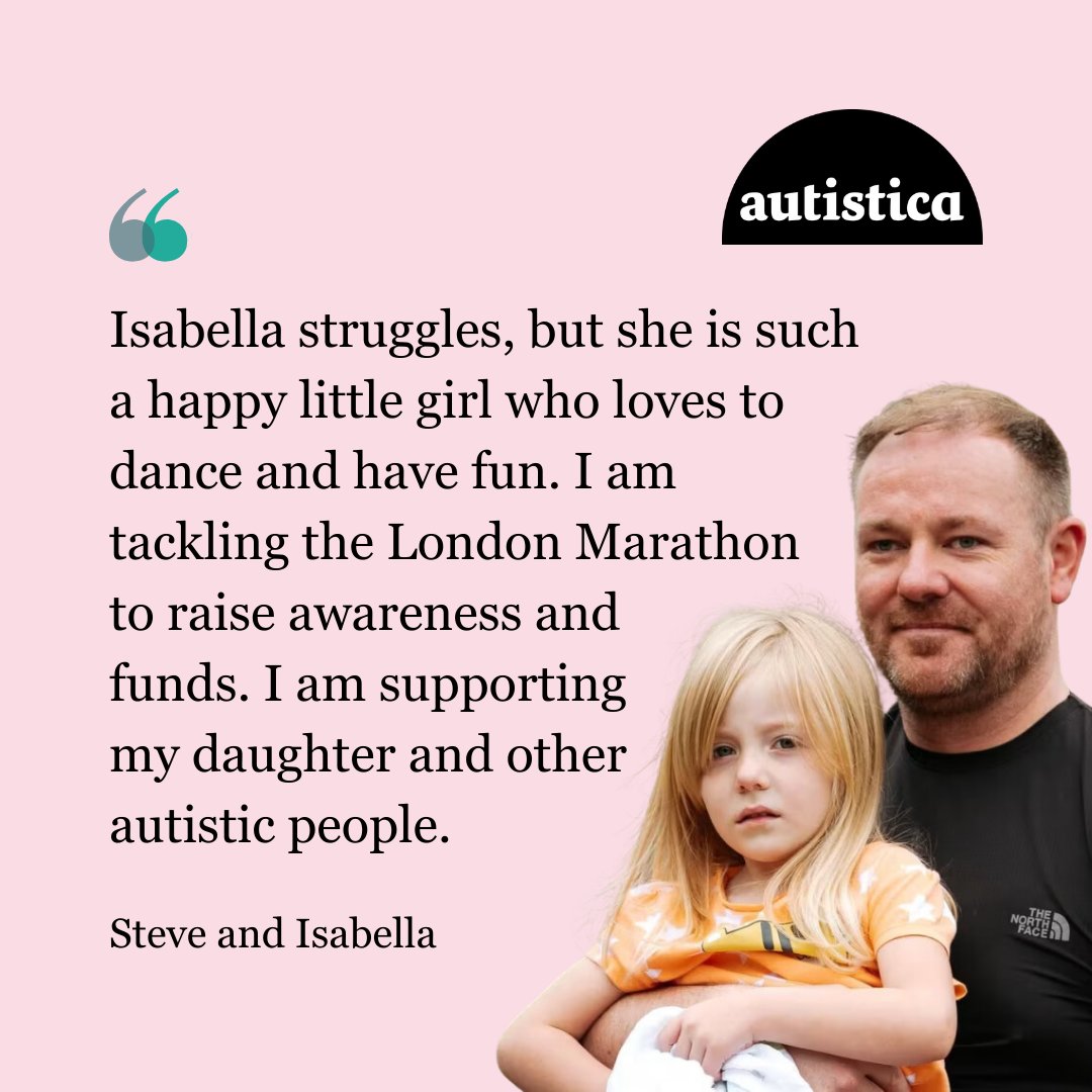 Steve is taking part in the London Marathon tomorrow for his daughter Isabella. Steve and his family have embraced their daughter's recent diagnosis, discovering her unique strengths and navigating the challenges together. We're proud to have Steve as part of #TeamAutistica!