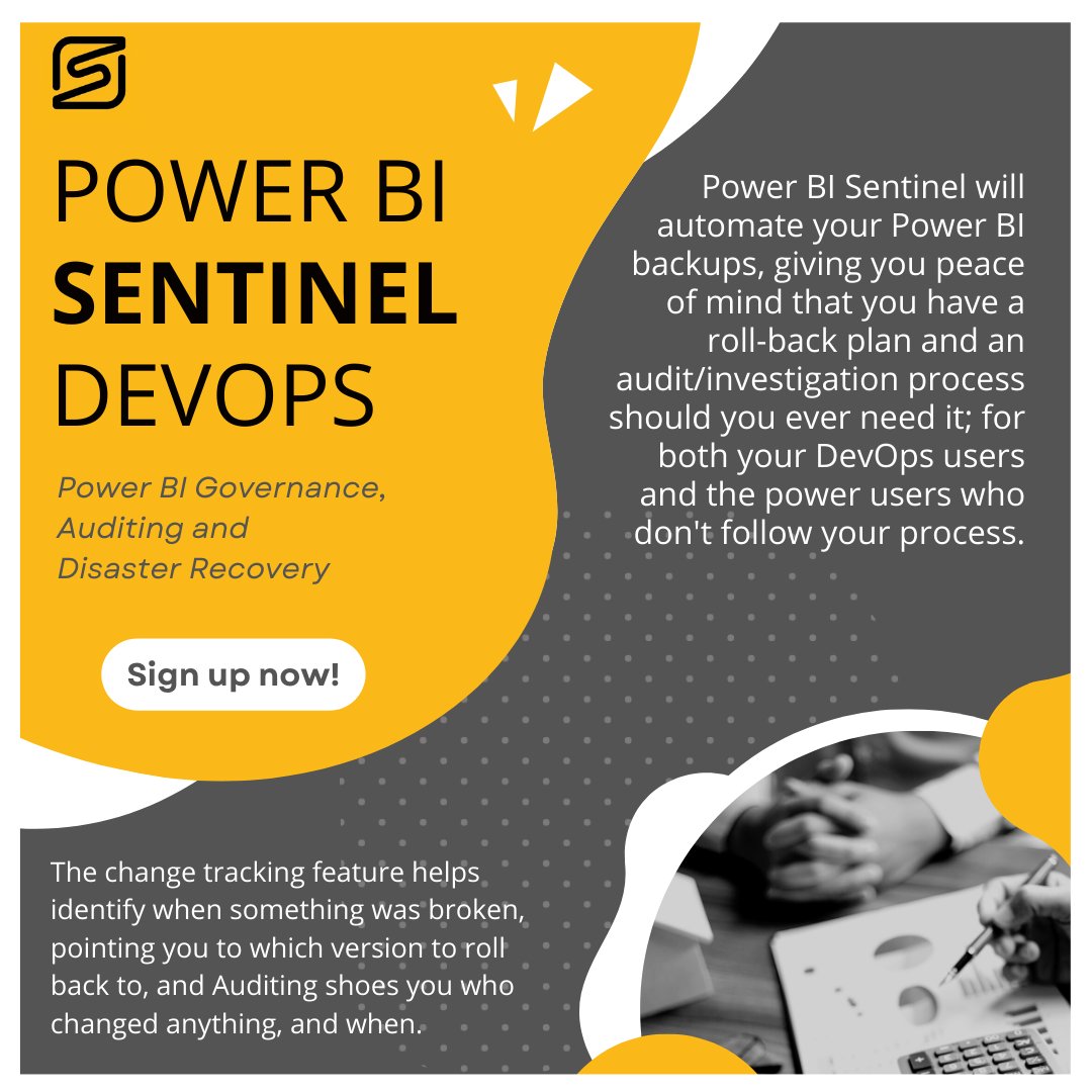 Power BI Sentinel will automate your Power BI backups!🔄 This means you'll have a roll-back plan and an audit/investigation process should you ever need it; for both your #DevOps users and the power users who don't follow your processes❌ ✔️ powerbisentinel.com/power-bi-devop…