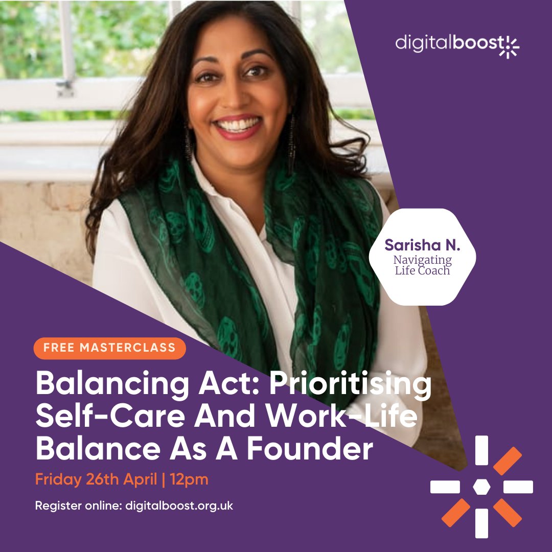 🧠 To celebrate #stressawarenessmonth, Sarisha is delivering a #free Masterclass all about balancing self-care and work-life for #founders in our community! If you'd like to celebrate with us & take a moment for YOU this month, register for free here: eu1.hubs.ly/H08vYpH0