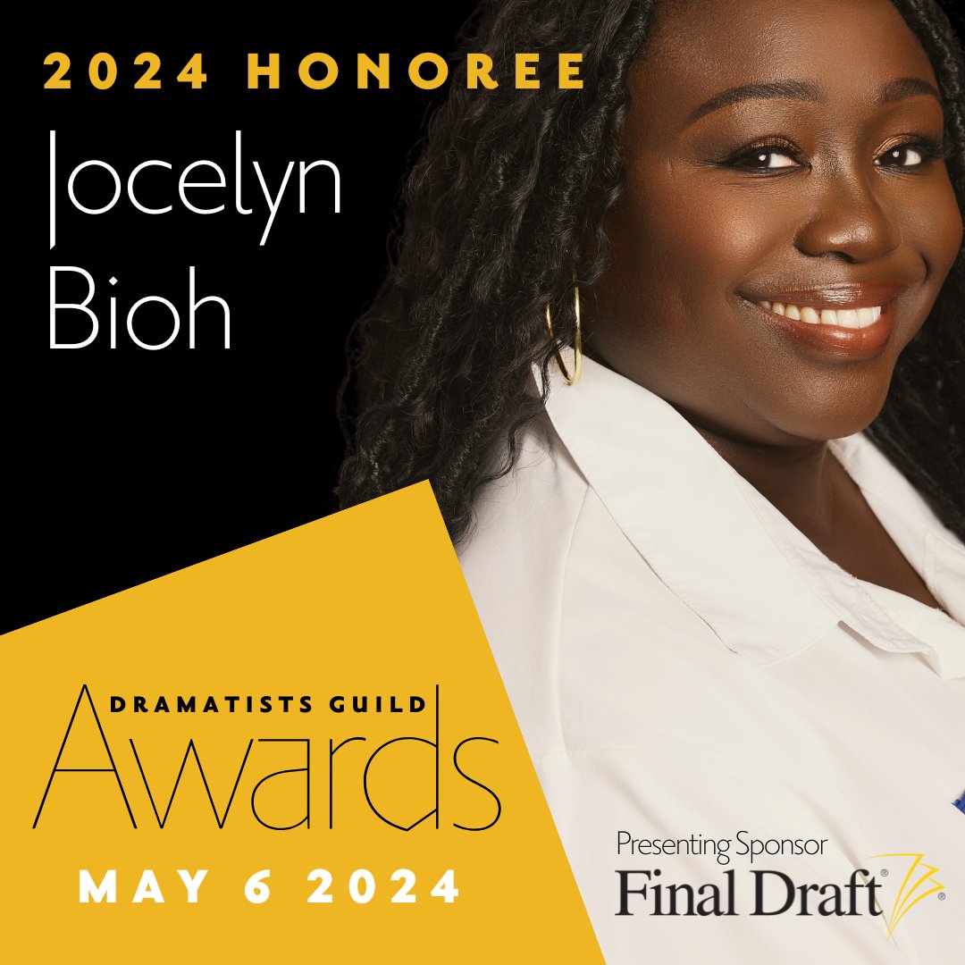 Calling all theatre lovers! Join us at the Dramatists Guild Awards Night 2024, presented by @finaldraftinc, for an unforgettable evening celebrating the magic of theatre writing. Get your tickets now! dramatistsguild.com/product/dg-awa…. We're especially excited to honor Jocelyn Bioh, this…