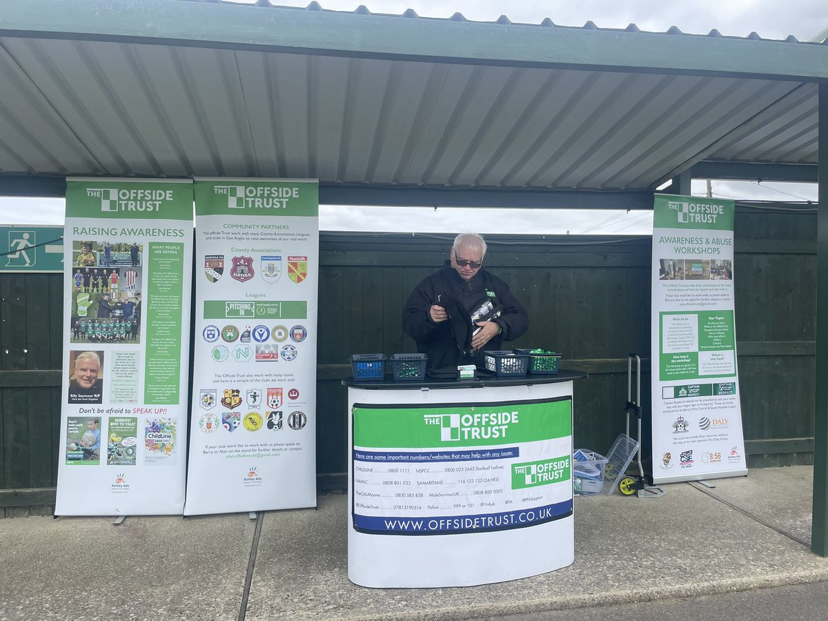 Arrived and set up ready for today @leistonfc @LeamingtonFC thanks for having us today please come and say hello to us today and we will be round with a bucket at half time please donate as we are volunteers #leiston #abuse #speakout #againstabuse