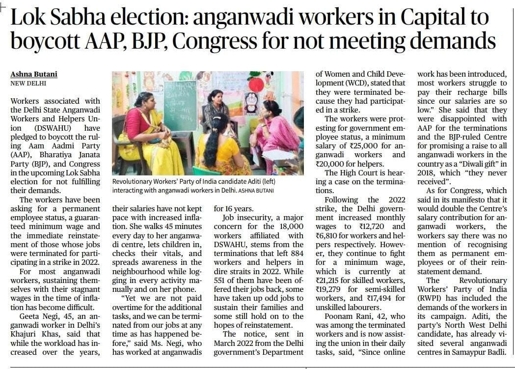 From job insecurity and salaries that haven't kept pace with inflation, to unmet promises by the government, here's why anganwadi workers and helpers in Delhi have pledged to boycott all political parties in LS elections. @the_hindu